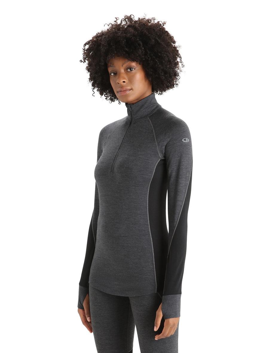 Icebreaker BodyfitZone™ Merino 260 Zone Long Sleeve Half Zip Thermal Top Naisten Base Layers Mustat | FI 1898VRWD